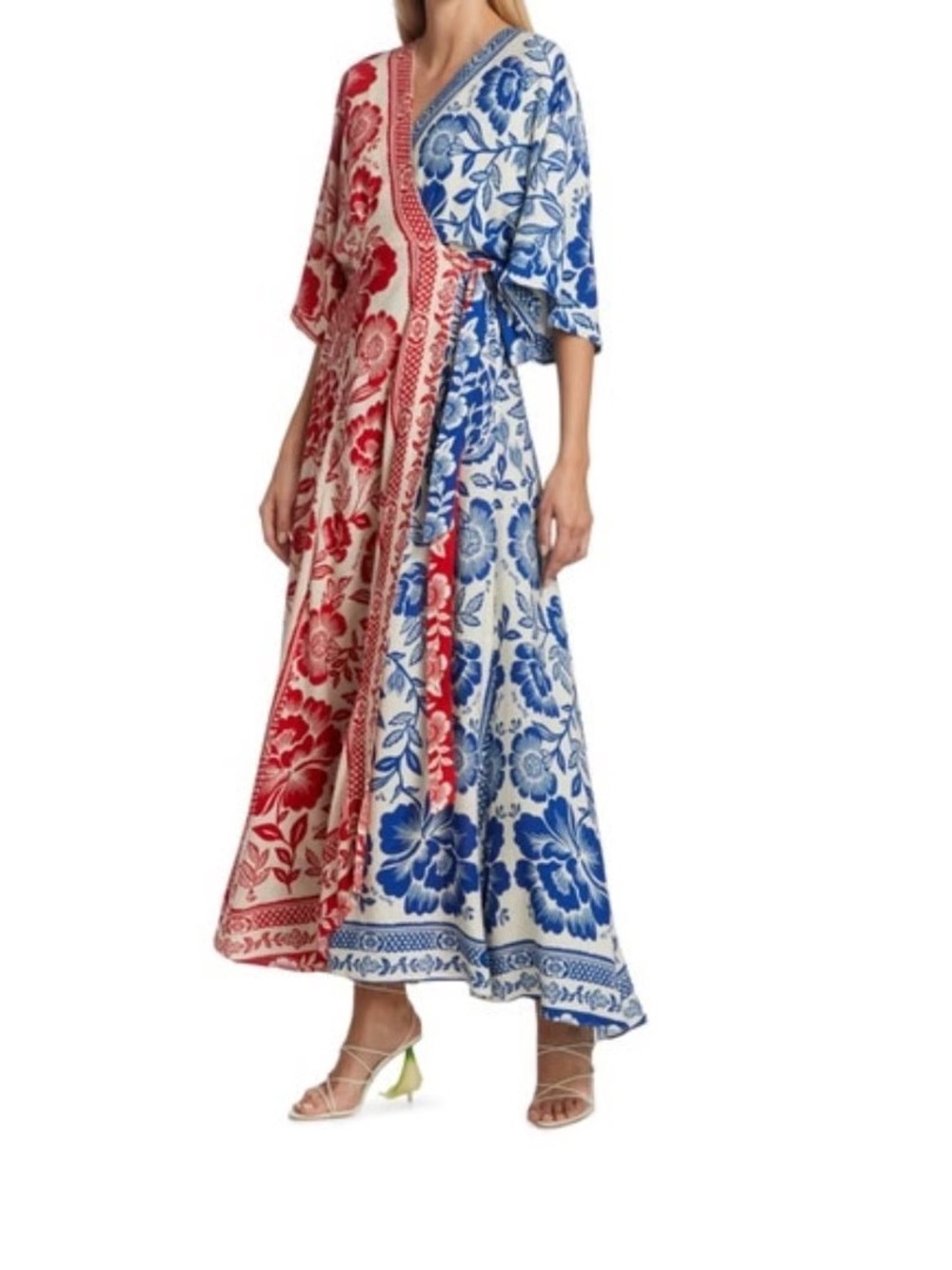 FARM RIO MIXED PINEAPPLE GARDEN WRAP DRESS $225 Small V-Neck Red, White & Blue